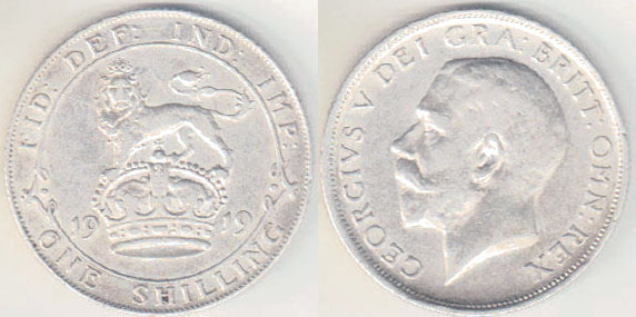 1919 Great Britain silver Shilling A003646